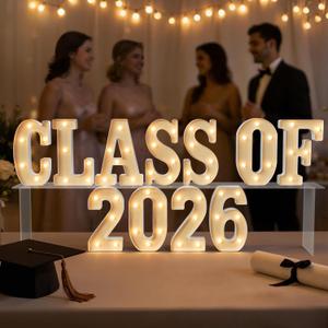 8 Inch Class of 2026 Light Up letters Graduation Decorations, PP Warm White Light Sign for High School Seniors College Students, 2026 Grad Party Decorations, Gift for friends