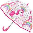 RONIARE Kids Umbrella Clear Bubble Umbrellas for Rain,Safety Dome Windproof Umbrella for Kid Girls and Boys (A3-Unicorn Pink)