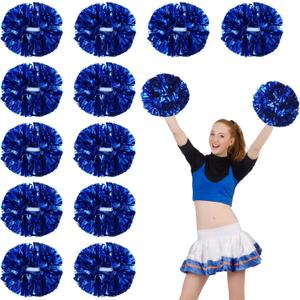 WILLBOND 12pcs Cheerleading Pom Poms Bulk Metallic Foil Cheerleader Pompoms with Baton Handle for 2026 Soccerball Basketball Cheering Squad Team Game Sports Dance Party Spirit (Blue)