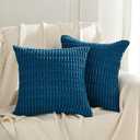 Fancy Homi 2 Packs Teal Decorative Throw Pillow Covers 20x20 Inch for Living Room Couch Bed Sofa, Rustic Farmhouse Boho Home Decor, Soft Striped Corduroy Square Cushion Case 50x50 cm