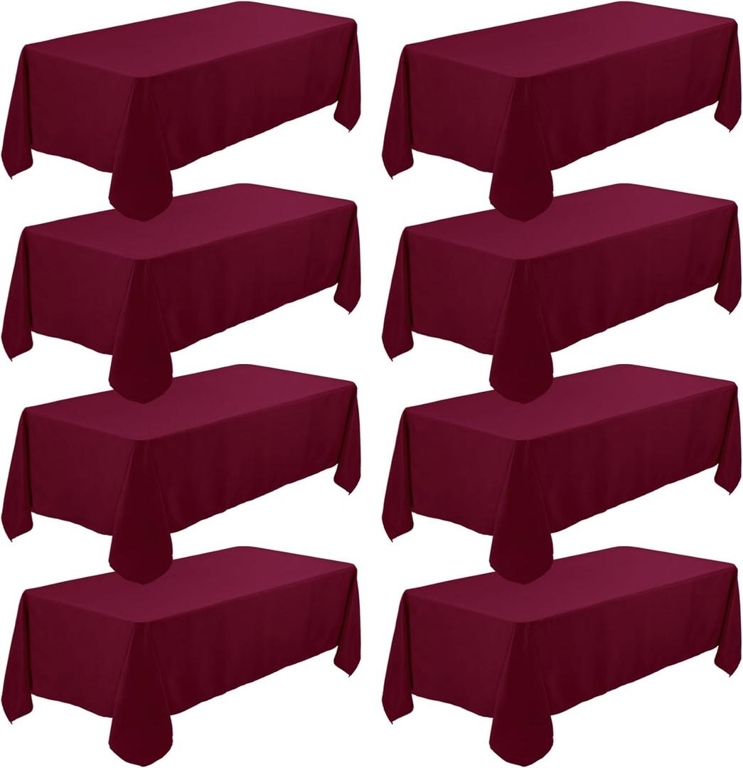 8 Pack Premium Burgundy Tablecloth 60 x 102 Inch, Rectangle Table Clothes for 6 Foot Rectangle Table Washable Polyester Fabric Table Covers for Wedding Party Reception Banquet Buffet