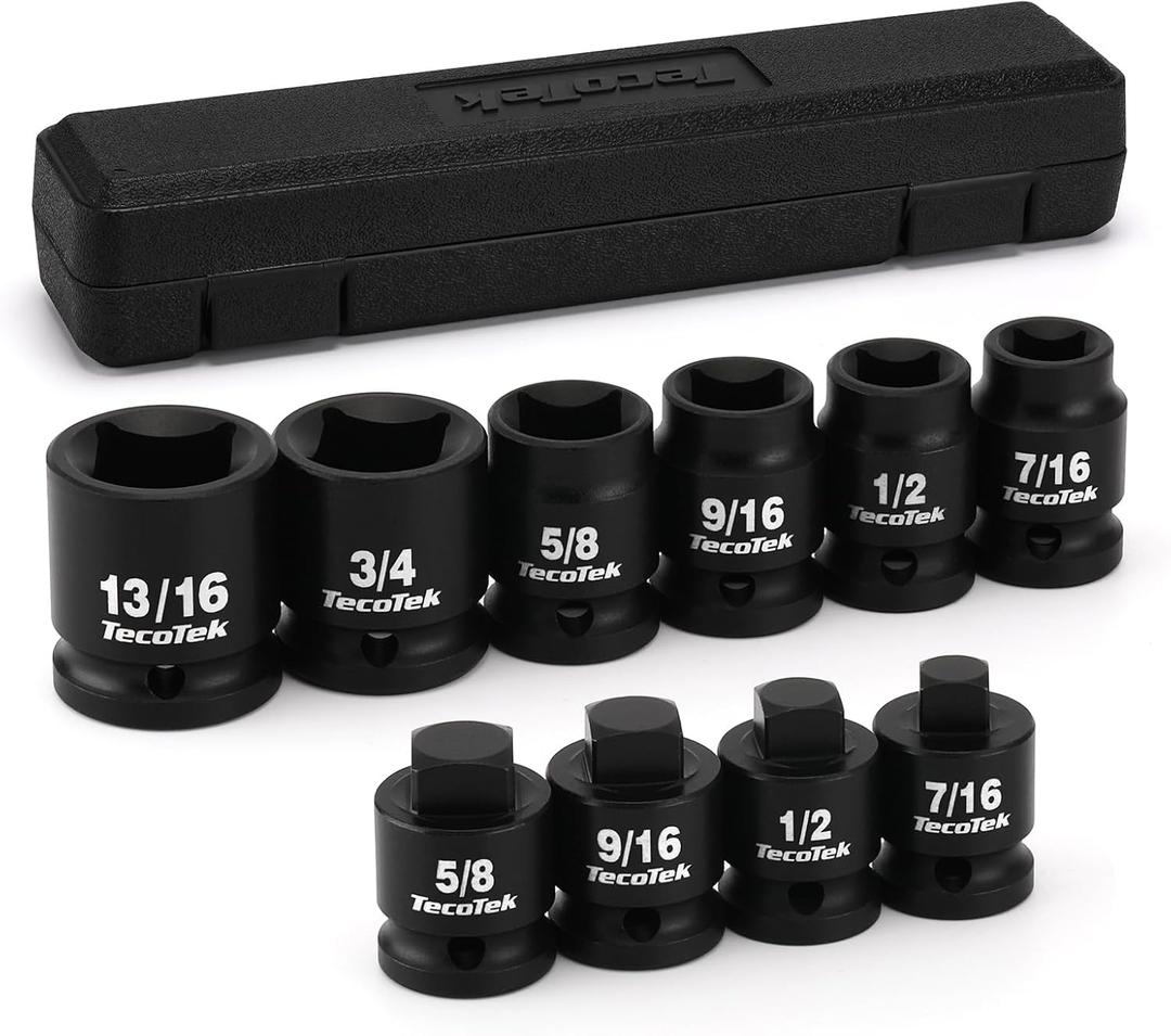 TecoTek 1/2" Drive Pipe Plug Socket Set, Square Drive Socket, 10-Piece, SAE, 4 Point Sockets, CR-MO, Tapered Male Square 7/16'' - 5/8'', Chamfered Female Square 7/16'' - 13/16''