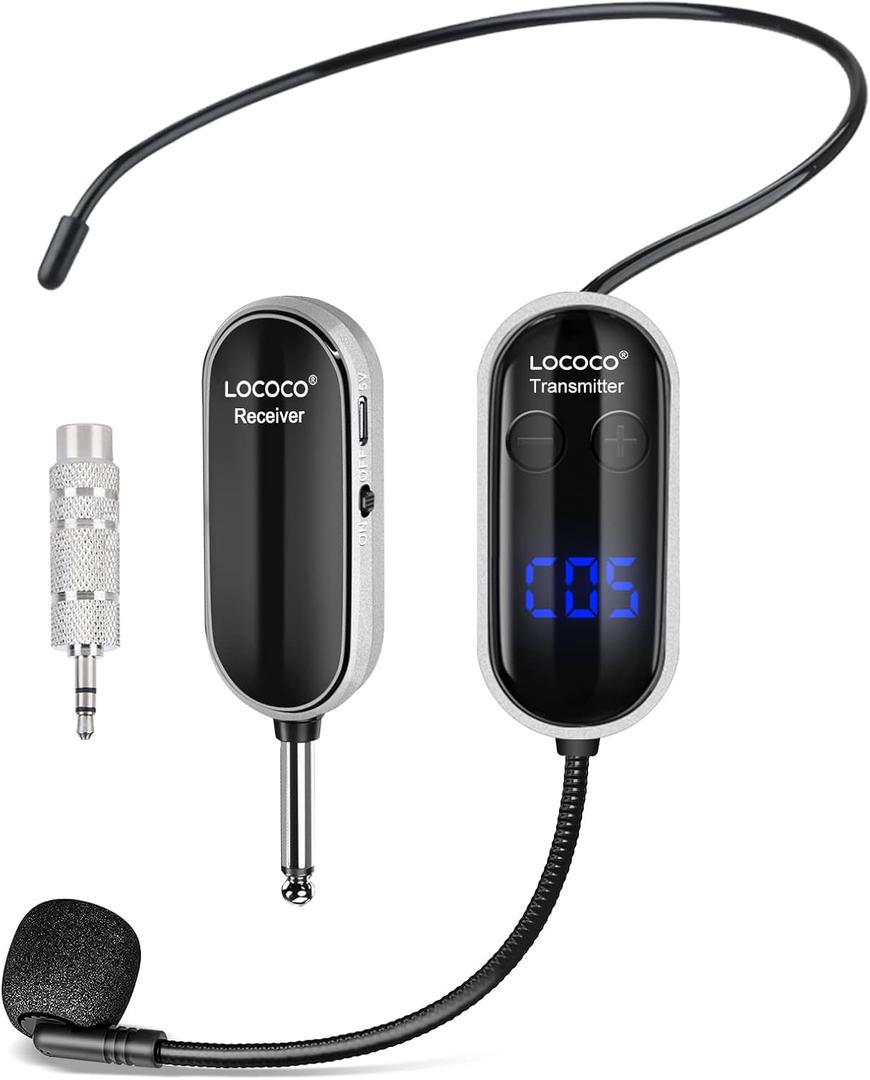 UHF Wireless Headset Microphone System: Mic Headset - LED Digital Display, Head Handheld Mic 2 in 1, Working Time 6H, 165 ft Range Mic for Voice Amplifier, Tour Guide, Teaching, Fitness, PA System (Silver)