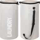 WOWLIVE Extra Large Foldable Laundry Bag Laundry Basket Collapsible Laundry Hamper Backpack Liner Dirty Clothes Hamper Standing Waterproof Hampers for Dorm Room (Beige)