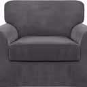 FantasDecor 2 Piece Chair Sofa Covers Velvet for Living Room Slipcovers With Individual Cushion Elastic Furniture Protector For Pets, Machine Washable, Armchair, Gray