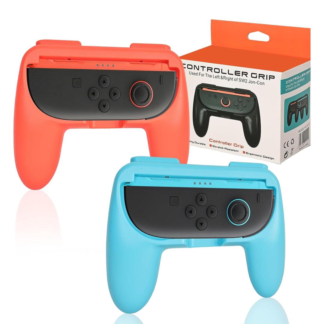 Juylay Controller Grips for Nintendo Switch 2 (2025), Comfort Ergonomic Handle Kit Accessories for Switch 2 Joycon, Anti-Slip for Joy con Grips for Super Nintendo Games(2-Pack, Blue & Orange)