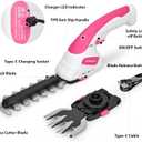 Cordless Grass Shear & Hedge Trimmer 7.2V Handheld Electric Grass Trimmer with 2 * 2000mAh Battery 2 in 1 Lightweight Shrub Trimmer Type-C Cable for Small Bushes, Lawn Edging & Garden Pink