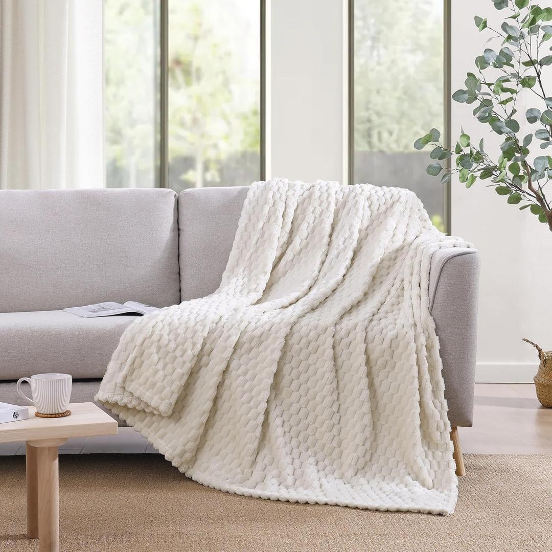 Monbix Ivory Fleece Throw Blanket for Couch- Room Decor Soft Cozy Blankets for Women, Lightweight Fleece Flannel Bed Blanket Suitable for All Seasons(50"60",Ivory)