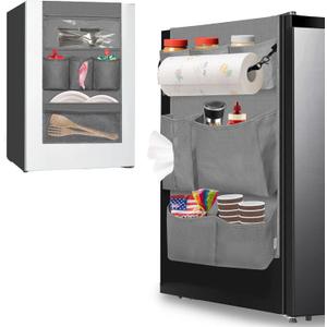 homyfort Mini Fridge Organizer, Over The Fridge Storage Organizer with 14 Pockets, College Dorm Fridge Storage for Office, Kitchen, Home, School, Gray