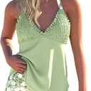 ROSEWE Womens Tankini Bathing Suits, Two-Piece Smocked Swim Dress, Print Swimsuits with Board Shorts (Large, Light Green)