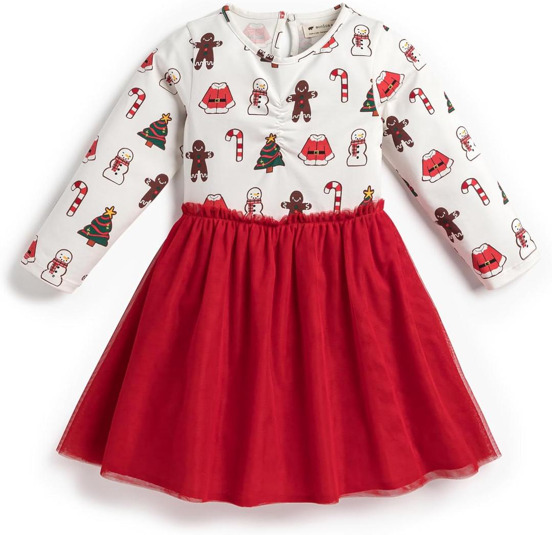 Monica + Andy Girls Organic Long Sleeve Tulle Dress (10 Years, Cookie Sheet)