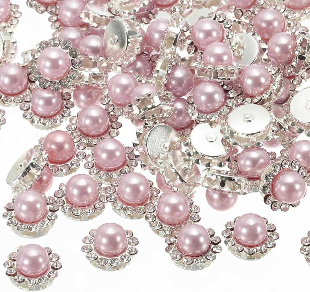 4 x PATIKIL 12 mm Flower Claw Sew on Pearls Rhinestones,100Pcs Crystals Gold Shiny Flatback Base Pearls Rhinestones for DIY Crafts Shoes Dress Clothes Earring Belt Sewing Decoration,Light Pink, Small