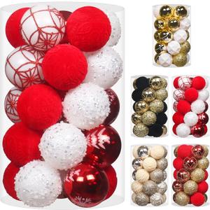 2.36In Velvet Christmas Ball Ornaments, 25PCS Red/White Flocked Christmas Tree Hanging Decorations, for Home Holiday Wedding Indoor Xmas Party Decor.
