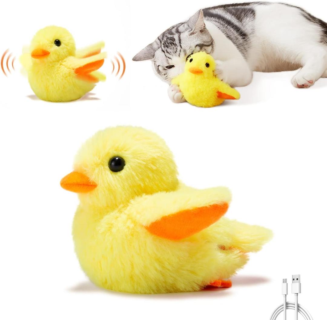 Potaroma Cat Toys Rechargeable Flapping Duck with SilverVine Catnip, Lifelike Quack Chirping, Touch Activated Kitten Kicker Plush Interactive Exercise Toys for All Breeds (4 Inch)
