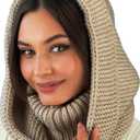 Knit Hooded Scarf for Women - Wool Balaclava Hood Detachable with Neck Gaiter - Hat Scarf Combo