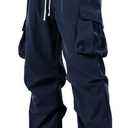 WZIKAI Men's Parachute Cargo Pants Trendy Casual Parachute Pant Baggy Drawstring Hip Hop Harem Pants with Pockets (X-Large, Navy Blue)