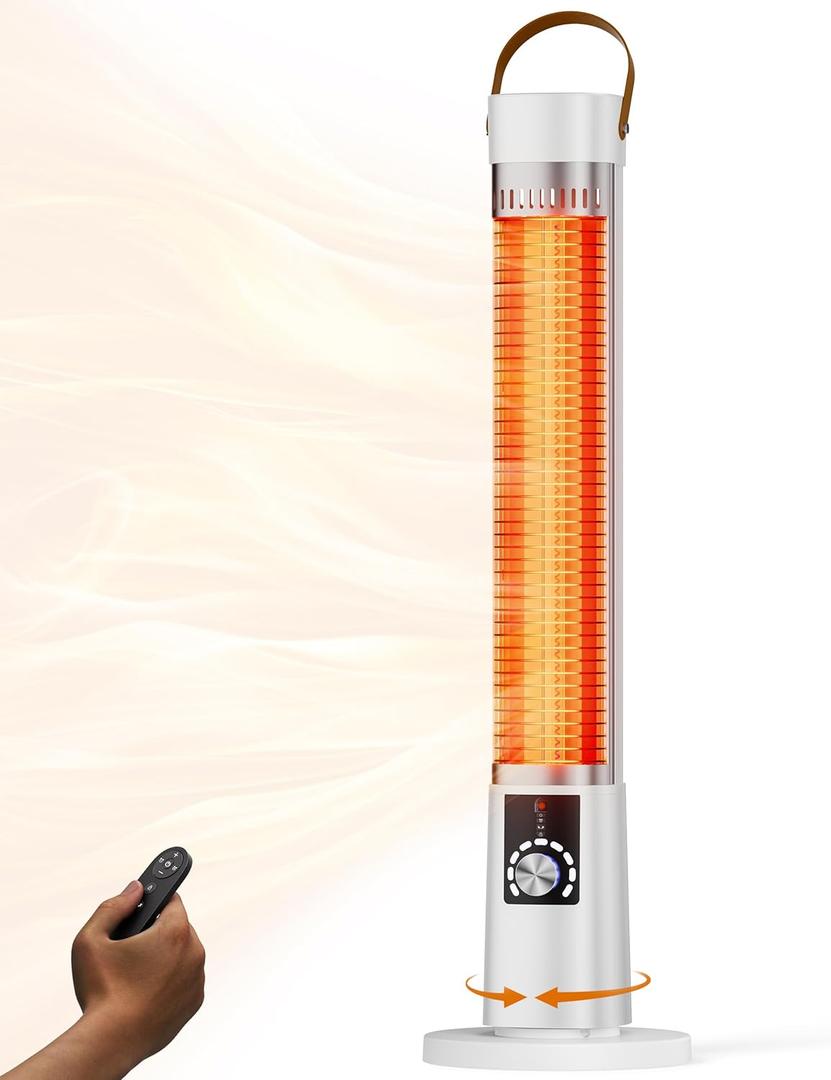 Patio Heater for Outdoor Use, Infrared Electric Outdoor Heater, 1500W Instant Heating, 60-Degree Oscillation, 9 Heat Levels, 9H Timer, Remote, for Garage, Backyard, Large Room, Indoor, 32.2", White
