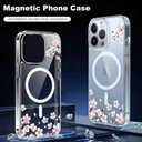 Magnetic Sakura Case for iPhone 13 Pro Compatible with MagSafe Wireless Charging Cute Cherry Blossom Design Shockproof Anti-Scratch Cover for Men&Women (Clear) for iPhone 13 Pro