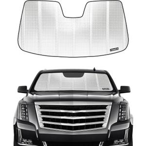 Windshield Sun Shade for 2015-2020 Cadillac Escalade/Escalade ESV, 2015-2020 Chevrolet Suburban/Tahoe, 2015-2020 GMC Yukon/Yukon XL. Front Window Sunshade with Storage Bag (Classic Shiny Silver)