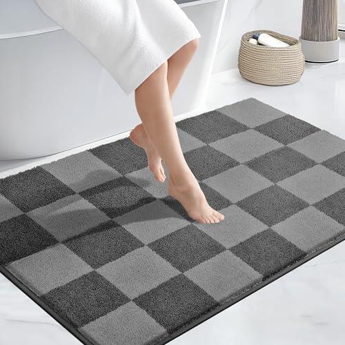 PURRUGS Bathroom Rug Non-Slip Machine Washable 30" x 46", Super Absorbent and Quick-Dry Bath Mat, Extra Soft and Plush Bath Rug for Shower, Bathtub and Sink, Grey & Dark Grey