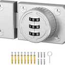 Cabinet Lock with Combination, 3-Digit Password Closet Door Lock, Zinc Alloy Mechanical Combination Latch with Screws for Barn One-Way Door, Drawer, Office File Cabinet (1, Sliver)