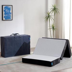 Freesof Odorless Foldable Mattress Twin Size 75" x 38" x 6", 6 Inch Medium Firm Folding Foam Mattress with Storage Bag, Fiberglass Free Trifold Memory Foam Mattress for RV, Guest Bed