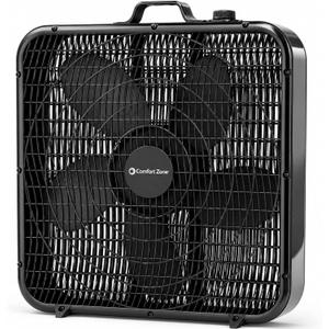 COMFORT ZONE 20-Inch Portable Box Fan with 3-Speed Control - Black