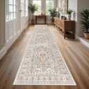 Washable Hallway Runner Rug 3x14: Non Slip Runner Rugs with Rubber Backing Soft Kitchen Rug Farmhouse Distressed Carpet Runner for Living Room Bedroom Bathroom (Turmeric/Grey, 3X14)