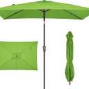 JEAREY 6.5x10 ft Rectangular Patio Umbrellas Rectangle Outdoor Umbrella with Push Button Tilt and Crank, Market Table Umbrella 6 Sturdy Ribs UV Protection for Poolside Garden Backyard Deck, Glass Green