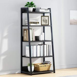 IOTXY 5 Tier Open Bookshelf - Steel and Wood Display Stand, 50CM Width Floor-Standing Bookcase, Black