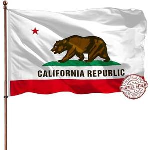 Double Sided California Republic State Flag Banner 3x5 Outdoor- UV Fade Resistant- Cali CA Bear Flags Banners- 3Ply 240D 4 Rows Stitched With Canvas Header & 2 Brass Grommets