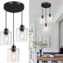 3-Lights Pendant Light Fixture, Hanging Light Fixture Kitchen Island, Black Pendant Lighting for Kitchen Bedroom Hallway, Dining Room Light Fixtures, E26 Base, Clear Glass Shade