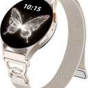 Adorve Slim Metal Strap Compatible with Galaxy Watch 7 Band, Galaxy Watch 6 Band, 5/4/FE/Pro/Classic/Active 2, 20mm Replacement Strap for Samsung Watch Bands for Women with Unique Design (Starlight)