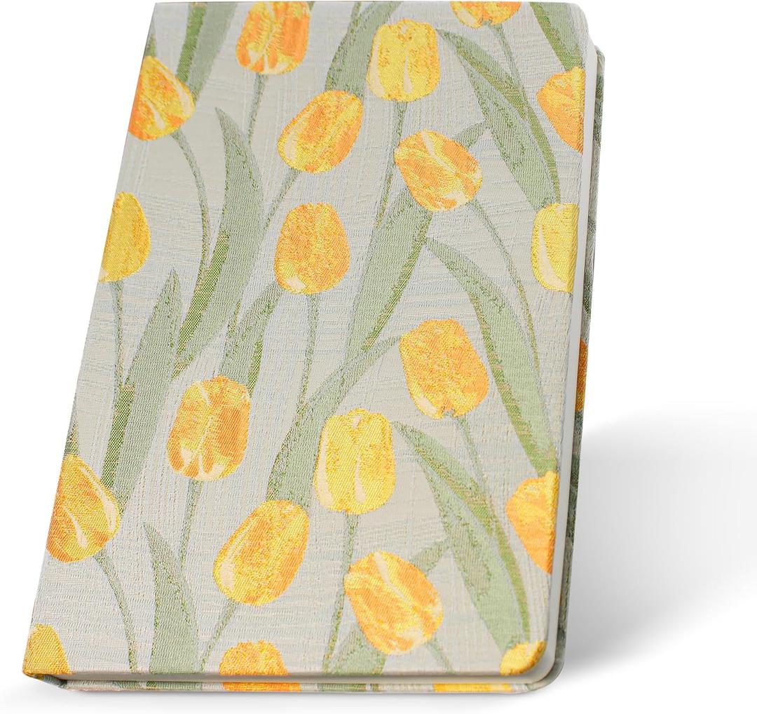 A5 Lined Fabric Notebook  200 Pages, 120GSM, Embossed Cover, Thick Daolin Paper, No Ink Bleed (tulip)