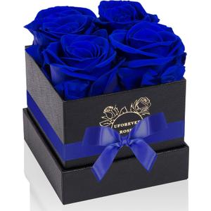 4-Piece Preserved Roses in a Box, Preserved Flowers, Roses Gift for Her, Royal Blue