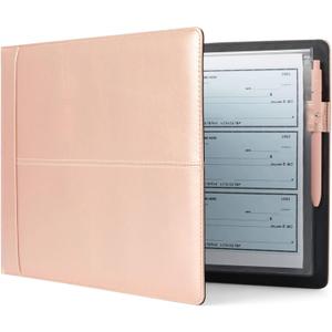 7 Ring Business Check Binder for Checkbooks Organization, Financial Records, Personal and Corporate Use, Rose Gold Faux Leather Folder for 600 Checks (14 x 10 Inches) (Pink)