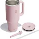 Hydro Flask Travel Tumbler with Handle, Lid - Insulated Stainless Steel in 40 Oz Tonal Trillium Pink