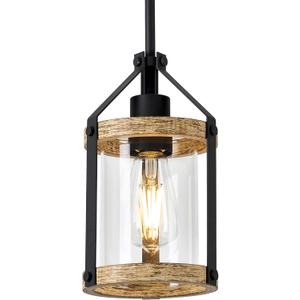 Farmhouse Pendant Light Fixtures, Wood and Glass Pendant Lighting for Kitchen Island, Rustic Hanging Lights MD89418-B (Oak-2)