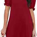 Aloodor Women's Casual Dresses Short Sleeve V-Neck Dress with Pockets, Large