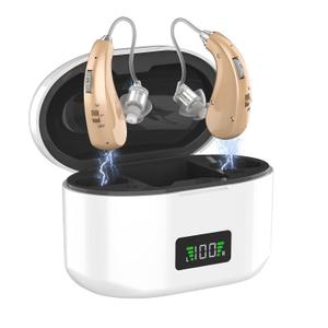 Hearing Aids, 16-Channel Digital Hearing Aids for Seniors, Rechargeable Hearing Aid for People with Hearing Loss, 4 Levels of Volume/Two Mode Noise Cancellation, Clear Sound and Easy to Use (white)