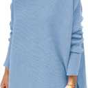 LILLUSORY Women's Turtleneck Oversized Sweaters Long Batwing Sleeve Spilt Hem Tunic Pullover Knit Tops (Medium, Light Blue)