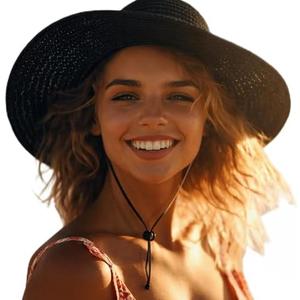 Tivi Tovo Women Summer Straw Sun Panama Hats for Women Sun Wide Brim Straw Hat Fedora Summer Beach Hats with Wind Lanyard
