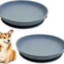 Silicone Dog Bowl Set of 2-7.7in No Spill Puppy Food and Water Dish Less Mess Cat Plates with Suction Cup Non-Tippable Feeding Bowls for Small & Medium-Sized Pets (Round Blue)