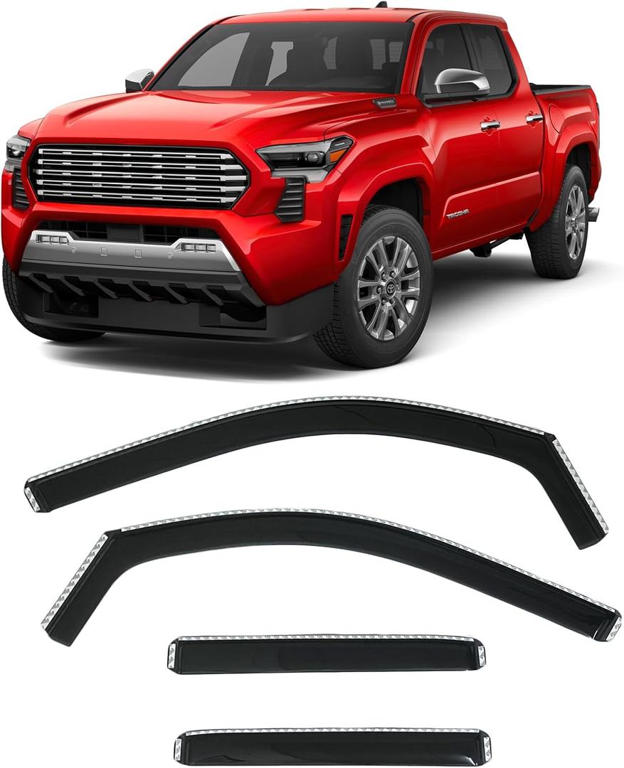 2024-2025 in-Channel Rain Guards Side Window Visor Deflectors for Toyota Tacoma SR SR5 TRD PreRunner Sport Off-Road i-FORCEMAX Limited Trailhunter Pro