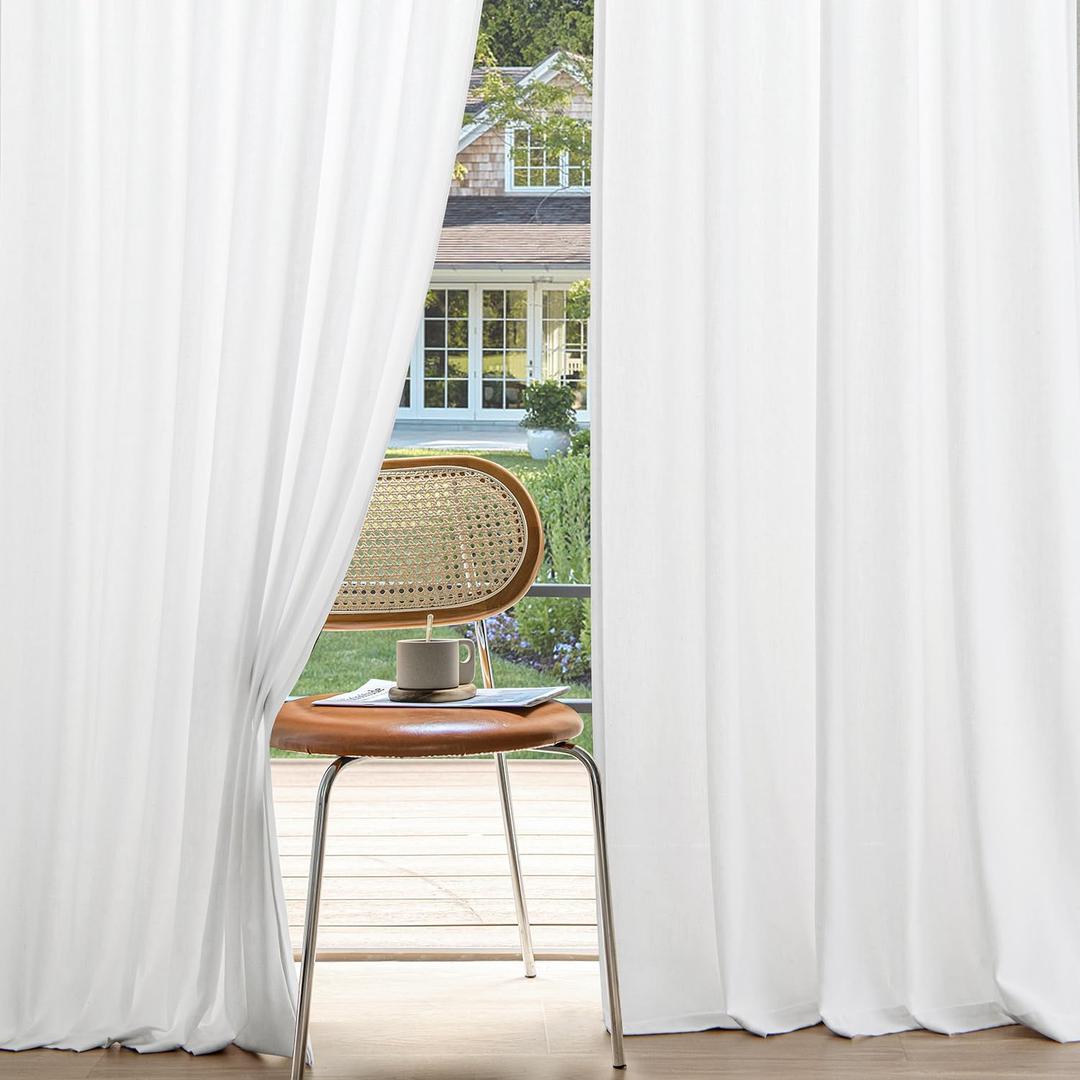 MIULEE Non-See-Through Privacy Linen Curtains 2 Panels, Light Filtering Window Curtains Farnhouse Textured Back Tab Semi Sheer Drapes for Bedroom Living Room, 52 x 84 Inches Long, Pure White