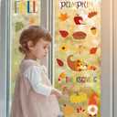 136 Pcs Fall Window Clings Decoration Thanksgiving Harvest Window Clings Cute Cartoon Turkey Pumpkin Leaf Stickers for Party Classroom Home Office Decoration