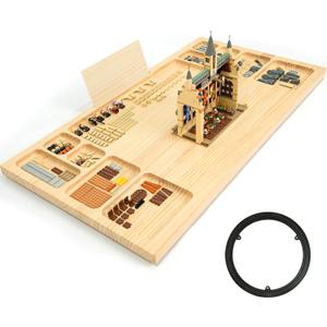 WOOD CITY Building Baseplate Table for Lego, Building Tray Board with Storage and Classify, Activity Sensory Platform Table for Adults Children and Seniors with Lazy Susan