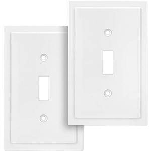 Henne Bery Modern Edge Decorative Wall Plate Switch Plate Outlet Cover, Durable Solid Zinc Alloy (Single Toggle 2PK, White)
