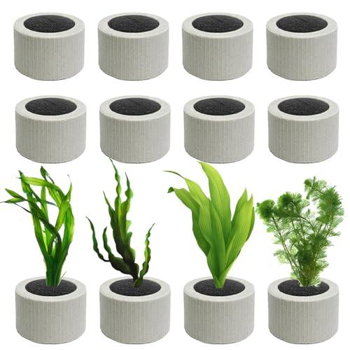 JoyHuaTrade 12 PCS Aquarium Plant Weight Ceramic Ring with Black Sponge, Aquarium Plant Weights Pot Anti Floating for Fish Tank Water Plant Landscape Decoration Accessories