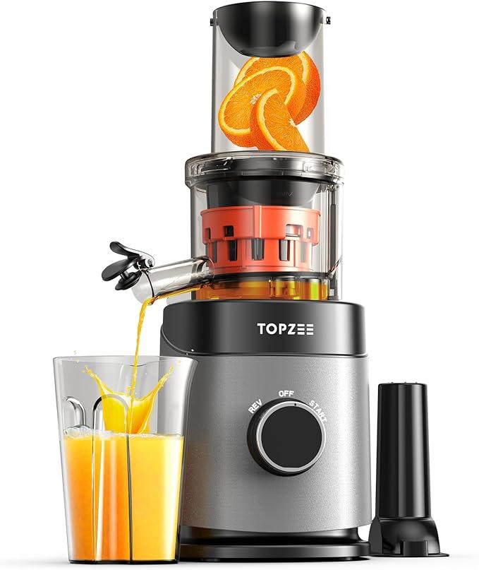 TOPZEE Cold Press Juicer, Slow Masticating Machines with Feed Chute Fit Fruits Vegetables Easy Clean with BPA Free